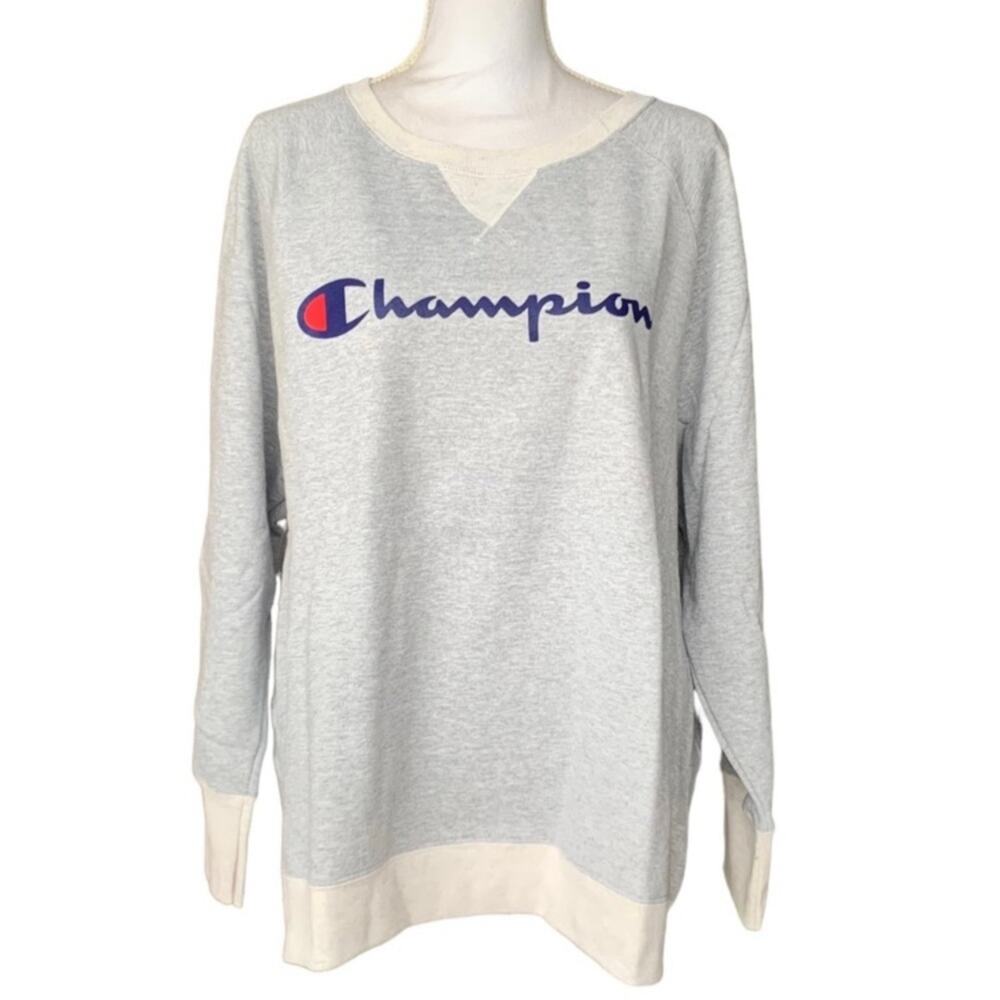 Champion Oxford Fleece pullover sweatshirt grey plus size 4X logo classic - Picture 13 of 13